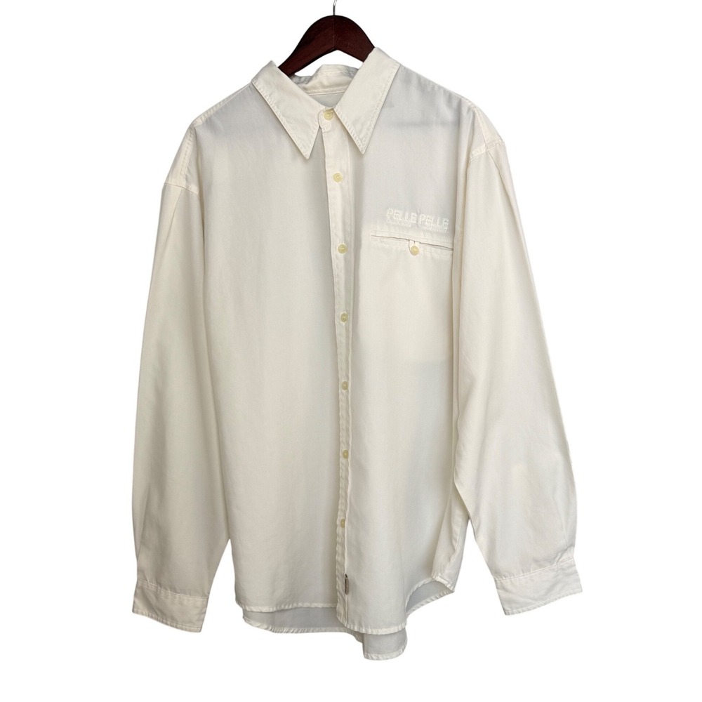 Vintage Pelle Pelle Marc Buchanan Shirt XL Off White Embroidered Logo 90's Y2K